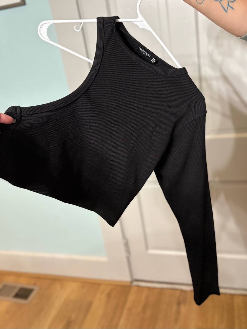 Nasty Gal Black One-Arm Ribbed Crop Top